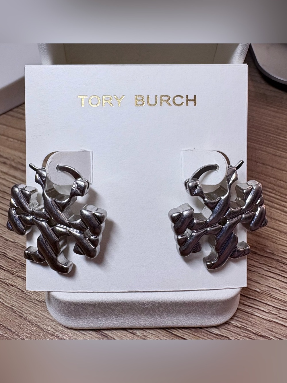 Tory Burch Silver Logo Drop Earrings